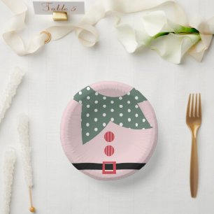 Pink Christmas Elf Suit Holiday Party  Paper Plate
