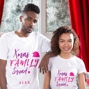 Pink Christmas family squad Santa hat personalised T-Shirt