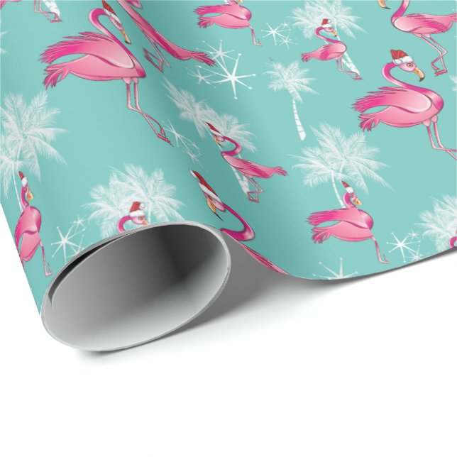 Pink Christmas Flamingos Wrapping Paper (Roll Corner)
