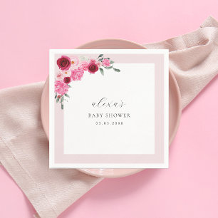 Pink Christmas Floral   Winter Girl Baby Shower Napkin