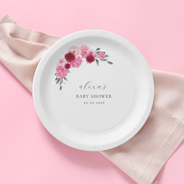 Pink Christmas Floral | Winter Girl Baby Shower Paper Plate (Creator Uploaded)