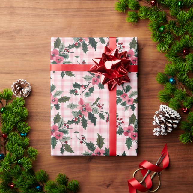 Pink Christmas Flower Wrapping Paper (Holiday Gift)