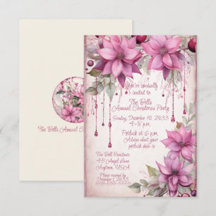 Pink Christmas Flowers Annual Christmas Party  Invitation