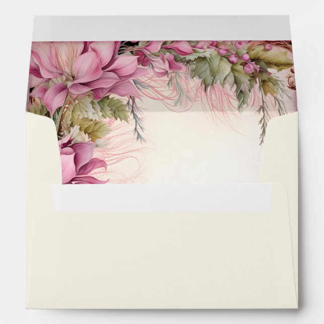 Pink Christmas Flowers Matching Envelope (Back (Bottom))