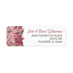 Pink Christmas Flowers Return Address Label