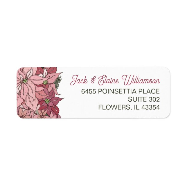 Pink Christmas Flowers Return Address Label (Front)