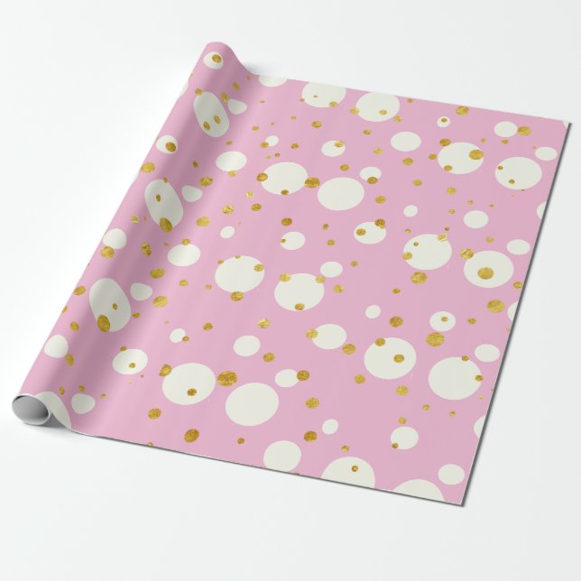 Pink Christmas Geometric design Dotty  Wrapping Paper (Unrolled)