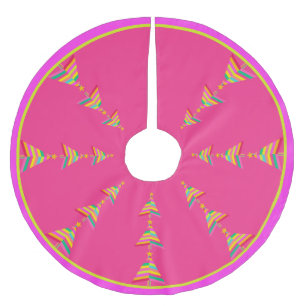 Pink Christmas Geometric Rainbow Stripe Brushed Polyester Tree Skirt