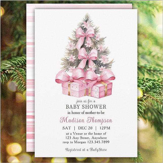 Pink Christmas Gift Baby Shower Invitation (Creator Uploaded)