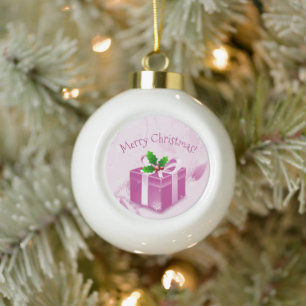 Pink Christmas Gift Framed Ornament