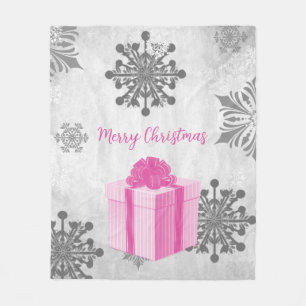 Pink Christmas Gift Holiday Fleece Blanket