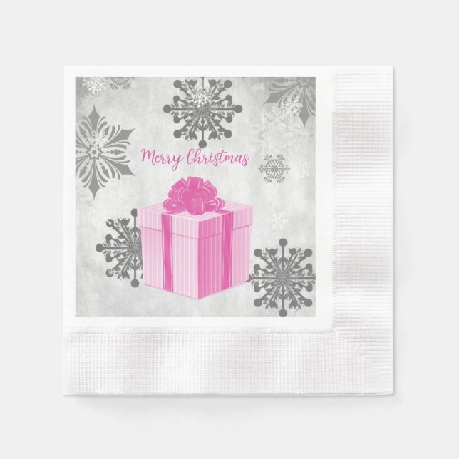 Pink Christmas Gift Paper Napkin (Front)