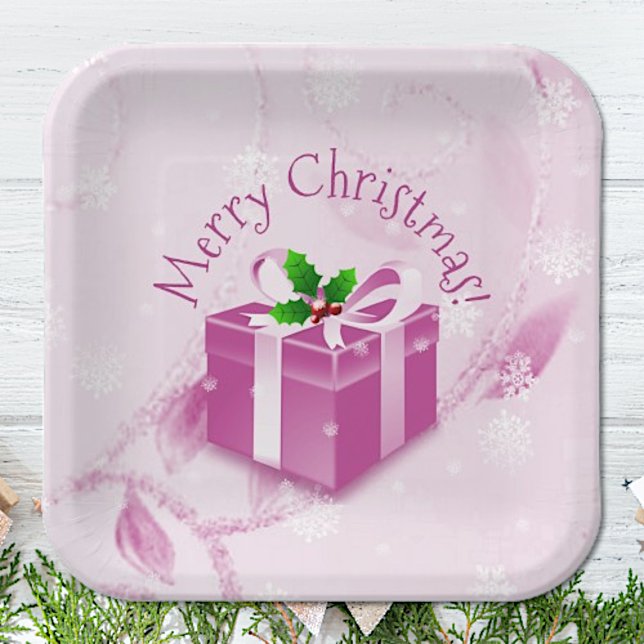Pink Christmas Gift Paper Plate (Pink Christmas Gift Paper Plates)
