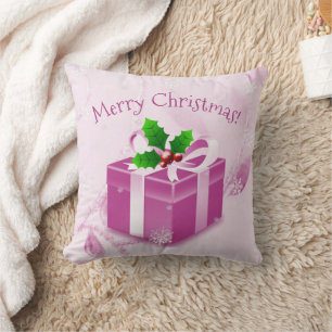 Pink Christmas Gift Throw Pillow