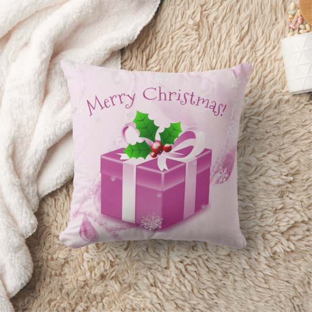 Pink Christmas Gift Throw Pillow (Blanket)
