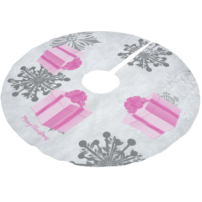 Pink Christmas Gift Tree Skirt (Angled)