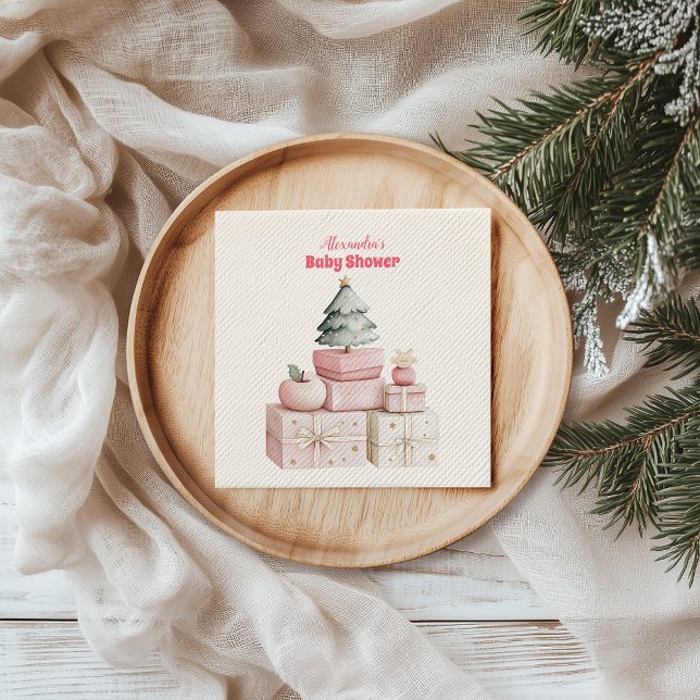 Pink Christmas Gifts Baby Shower Napkin (Creator Uploaded)