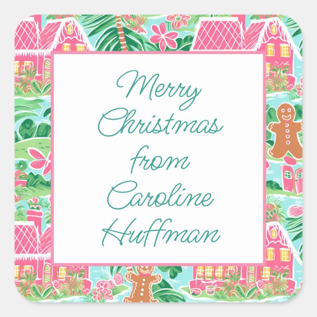 Pink Christmas Gingerbread Gift Square Sticker (Front)