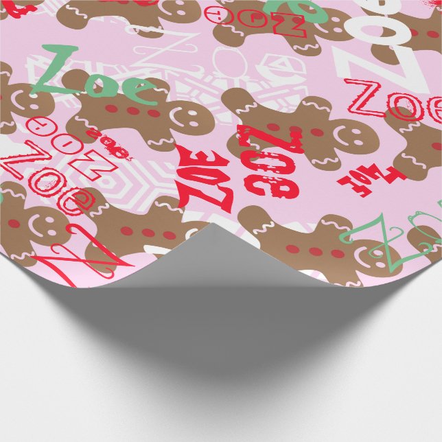 Pink Christmas Gingerbread Gift Wrap Name Changing (Corner)