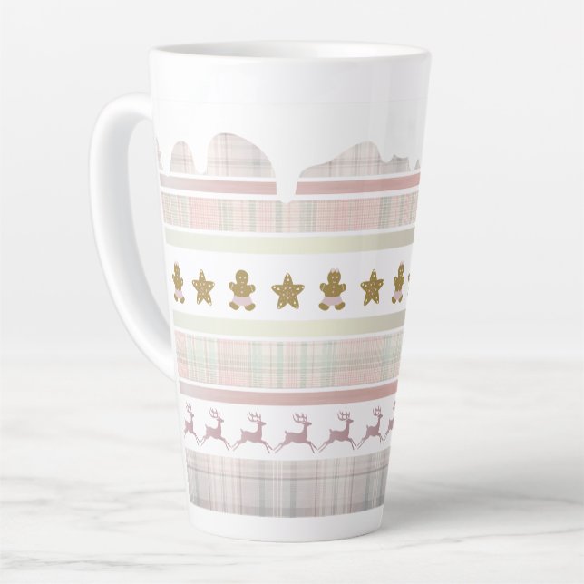 Pink Christmas Gingerbread tartan Lrg Cup (Left Angle)