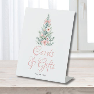 Pink Christmas Girl Baby Shower Cards Gifts  Pedestal Sign