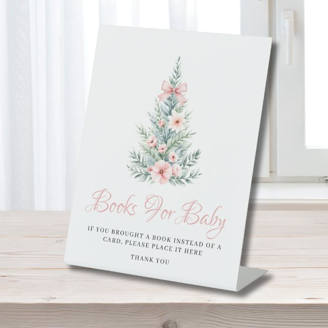 Pink Christmas Girl Books For Baby Shower Pedestal Sign (Creator Uploaded)