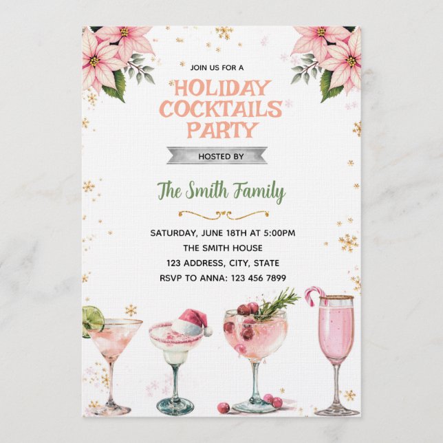 Pink Christmas Girls Night cocktails invitation (Front)
