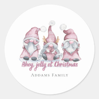 Pink Christmas Gnome - Festive Holiday Fashion Classic Round Sticker