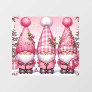 Pink Christmas Gnomes Window Cling