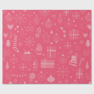 pink christmas holiday ornaments snowflake present wrapping paper