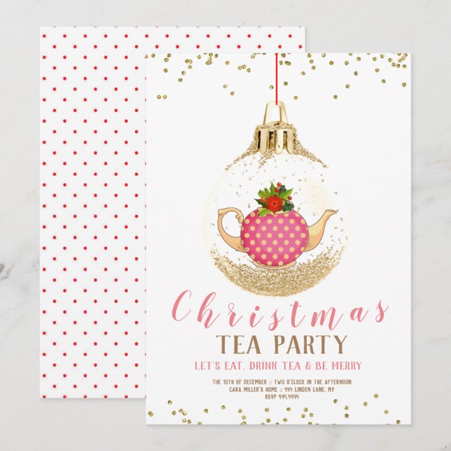 Pink Christmas Holiday Tea Party Invitation (Front/Back)