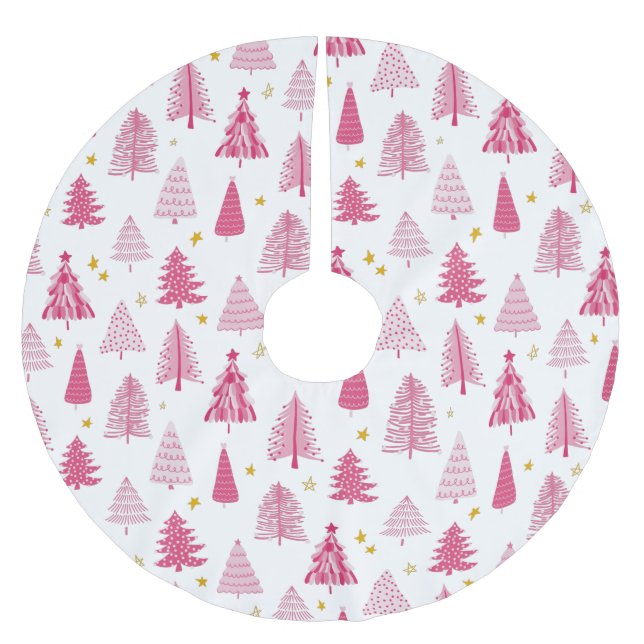 Pink Christmas Holiday tree Brushed Polyester Tree Skirt (Front)