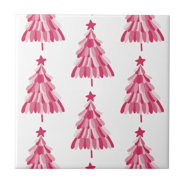 Pink Christmas Holiday tree Ceramic Tile (Front)