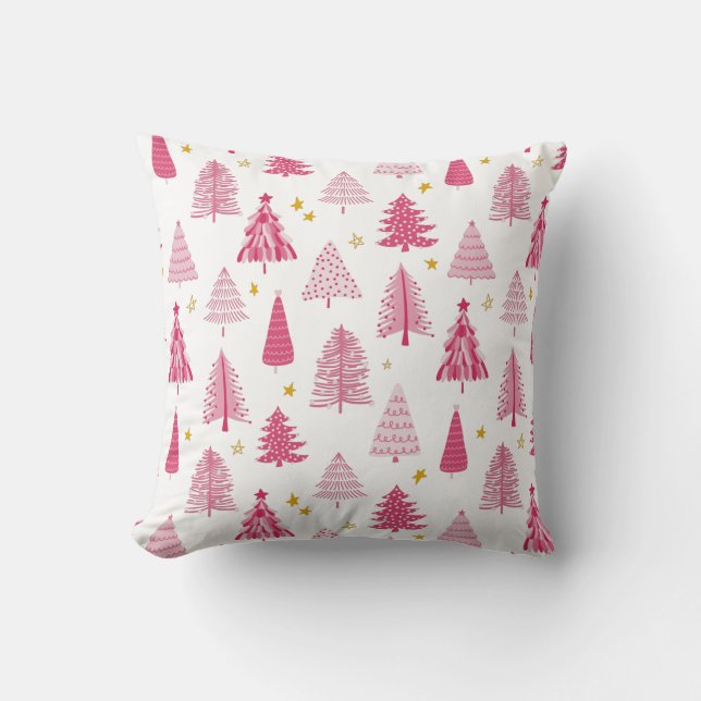 Pink Christmas Holiday tree Cushion (Front)