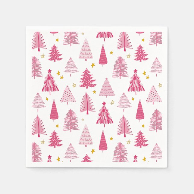 Pink Christmas Holiday tree Napkin (Front)