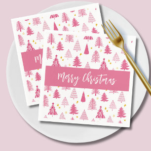 Pink Christmas Holiday tree Napkin