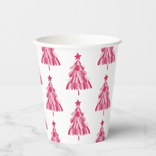 Pink Christmas Holiday tree Paper Cups (Front)
