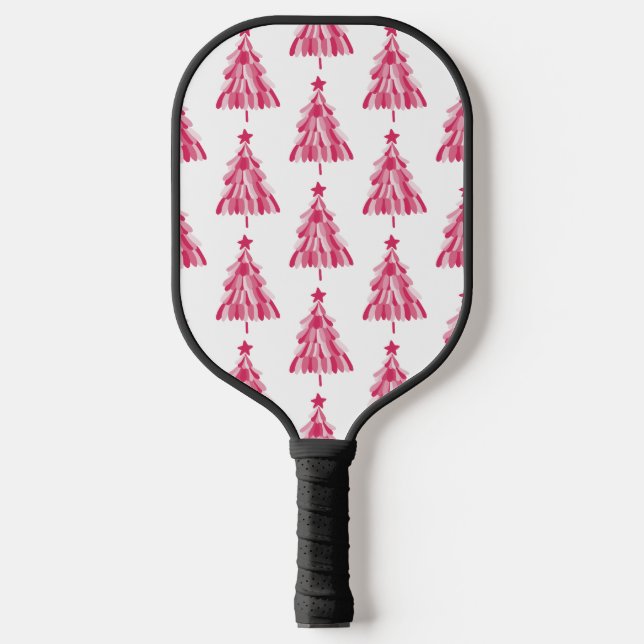 Pink Christmas Holiday tree Pickleball Paddle (Front)