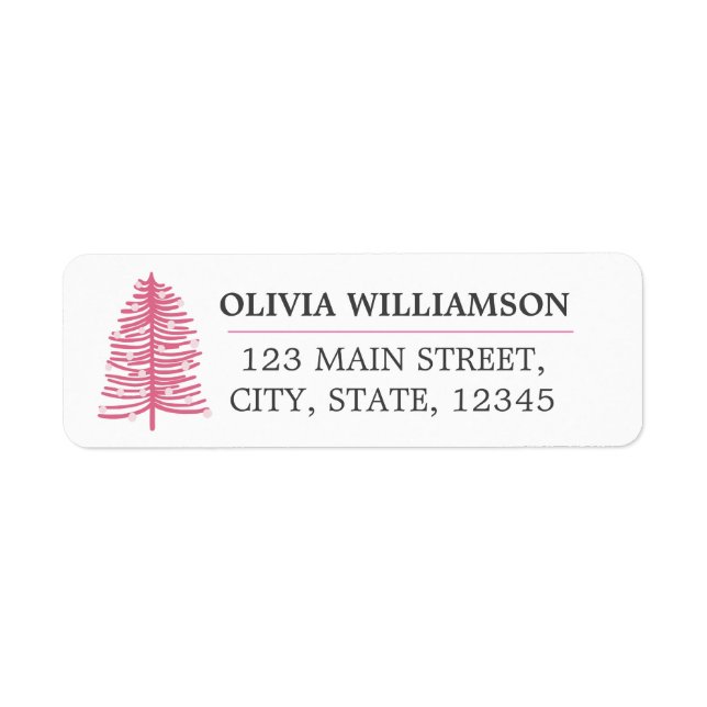 Pink Christmas Holiday tree Return Address Label (Front)
