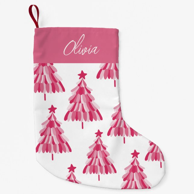 Pink Christmas Holiday tree Small Christmas Stocking (Front)