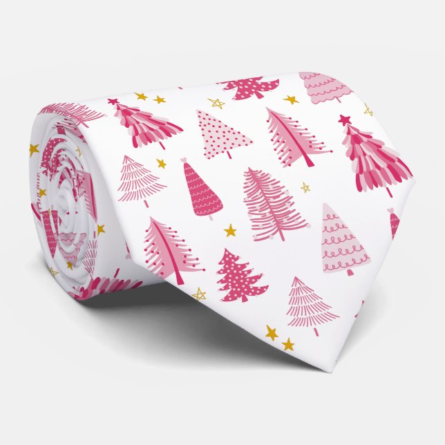 Pink Christmas Holiday tree Tie (Rolled)