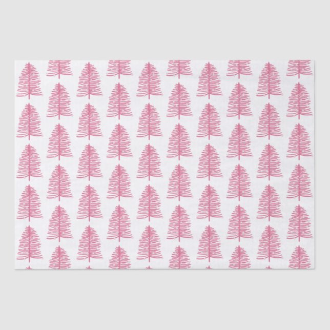 Pink Christmas Holiday tree Tissue Paper (Front)