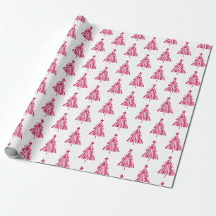Pink Christmas Holiday tree Wrapping Paper