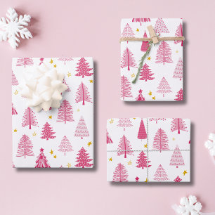 Pink Christmas Holiday tree Wrapping Paper Sheet