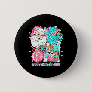 Pink Christmas In July Retro Santa Disco Snowman G 6 Cm Round Badge