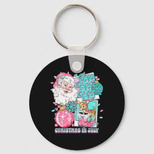 Pink Christmas In July Retro Santa Disco Snowman G Key Ring