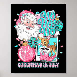 Pink Christmas In July Retro Santa Disco Snowman G Poster