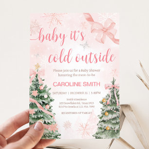 Pink Christmas It's Cold Outside Baby Shower Invitation