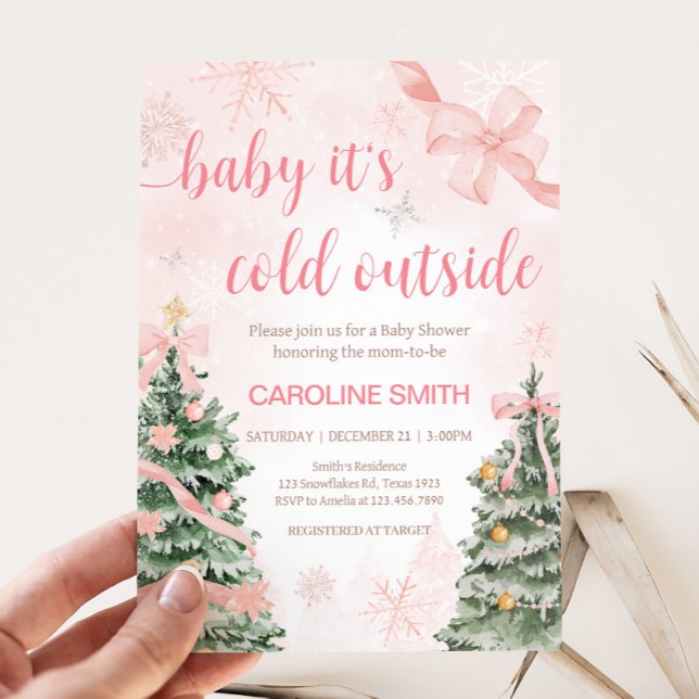 Pink Christmas It's Cold Outside Baby Shower Invitation (Baby It's Cold Outside Pink Christmas Baby Shower Invitation
)