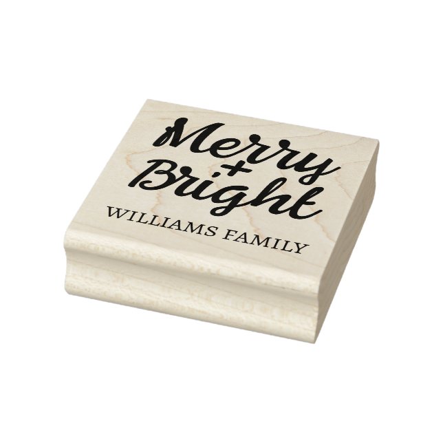 Pink Christmas Merry Bright Family name Rubber Stamp (Stamp)